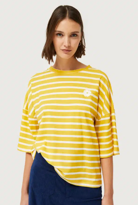 T-SHIRT GESTREIFT BLUME SENFGELB "43C/42010"