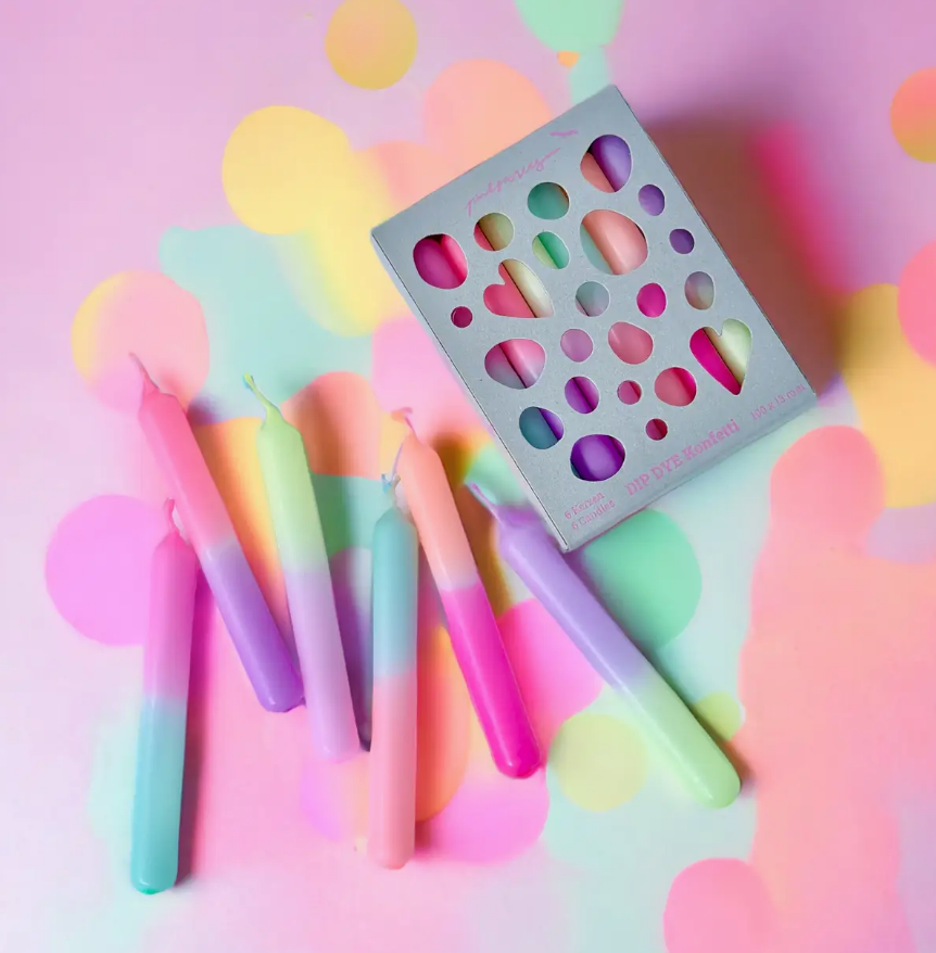 DIP DYE KONFETTI KERZEN SET 6 STK