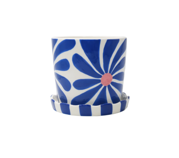 VASE WEISS BLAU "PLANT POT LIOR - FIESTA FLORAL"